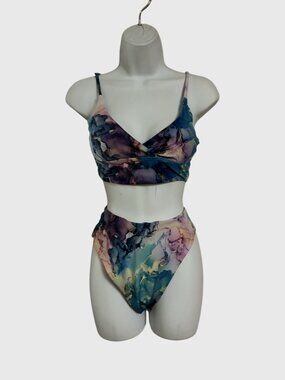 Sz.S*SHEIN*NWOT*2 Pc. Bikini Blue/Purple Marblesque-Print